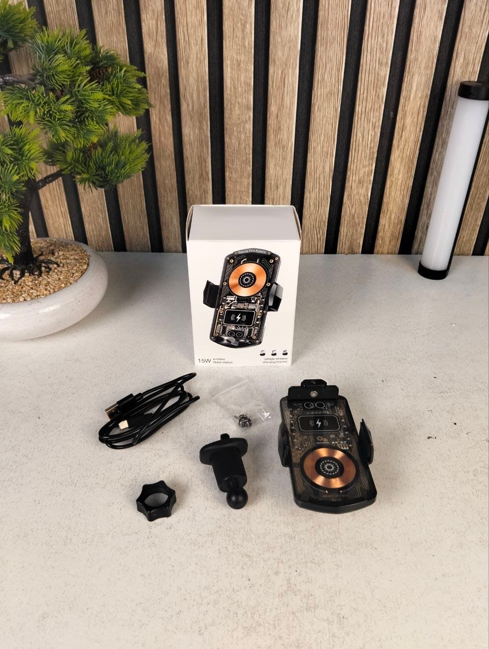 Support Auto Chargeur Sans Fil Qi 15W avec Capteur Intelligent - شاحن وحامل الهاتف اللاسلكي الذكي للسيارات - Accessoires - صورة حقيقية 12