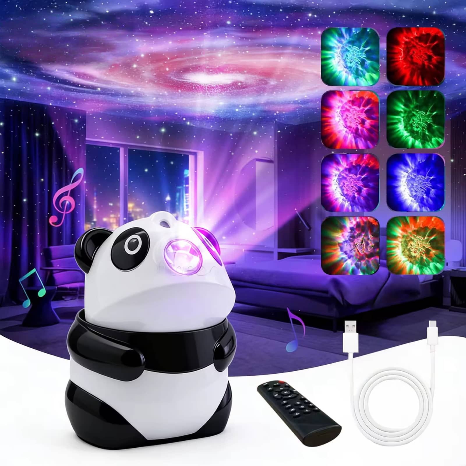 Projecteur de Galaxie et Veilleuse Panda Intelligente Bluetooth avec 15 Effets Lumineux - جهاز بروجكتر المجرات بشكل باندا مع مكبر صوت