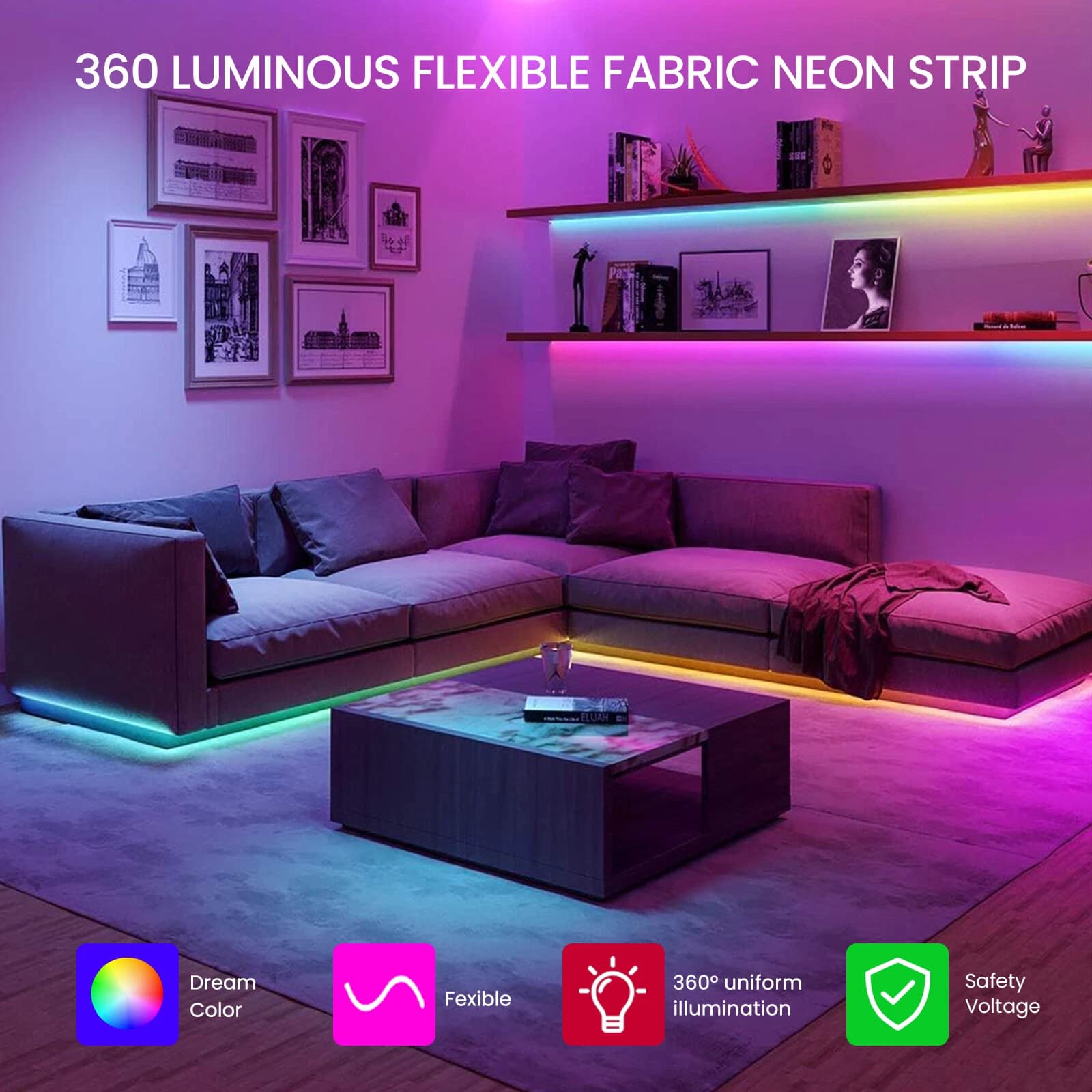 Bande LED RGB tube 360° numérique 3M 16mm USB 5V App Control - شريط إضاءة ملونة بطول 3 متر - Décoration - صورة 7