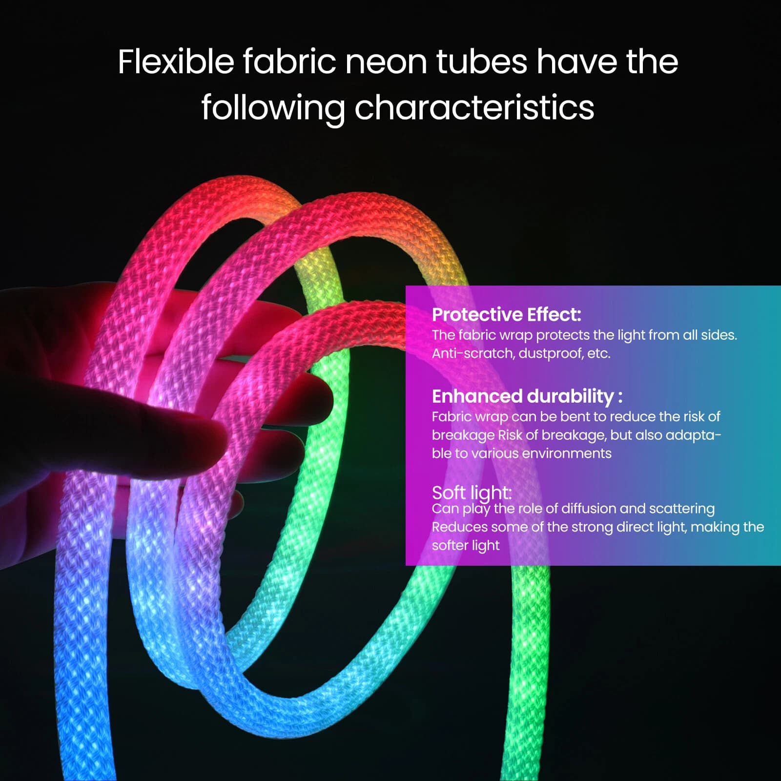 Bande LED RGB tube 360° numérique 3M 16mm USB 5V App Control - شريط إضاءة ملونة بطول 3 متر - Décoration - صورة 8