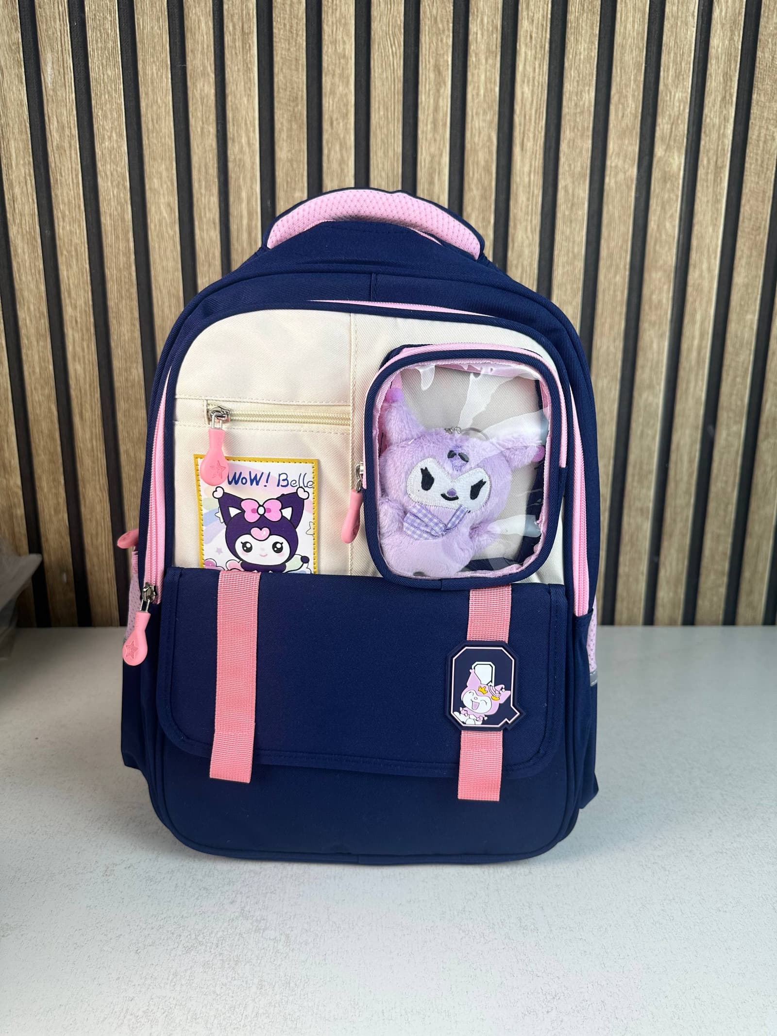 Sac à Dos Scolaire Style Kawaii Grand Volume avec Peluche Incluse Tissu Imperméable Bleu et Rose SACKDS04BLF - حقيبة مدرسية بتصميم كاوايي - Sac à dos et Mode - صورة حقيقية 2