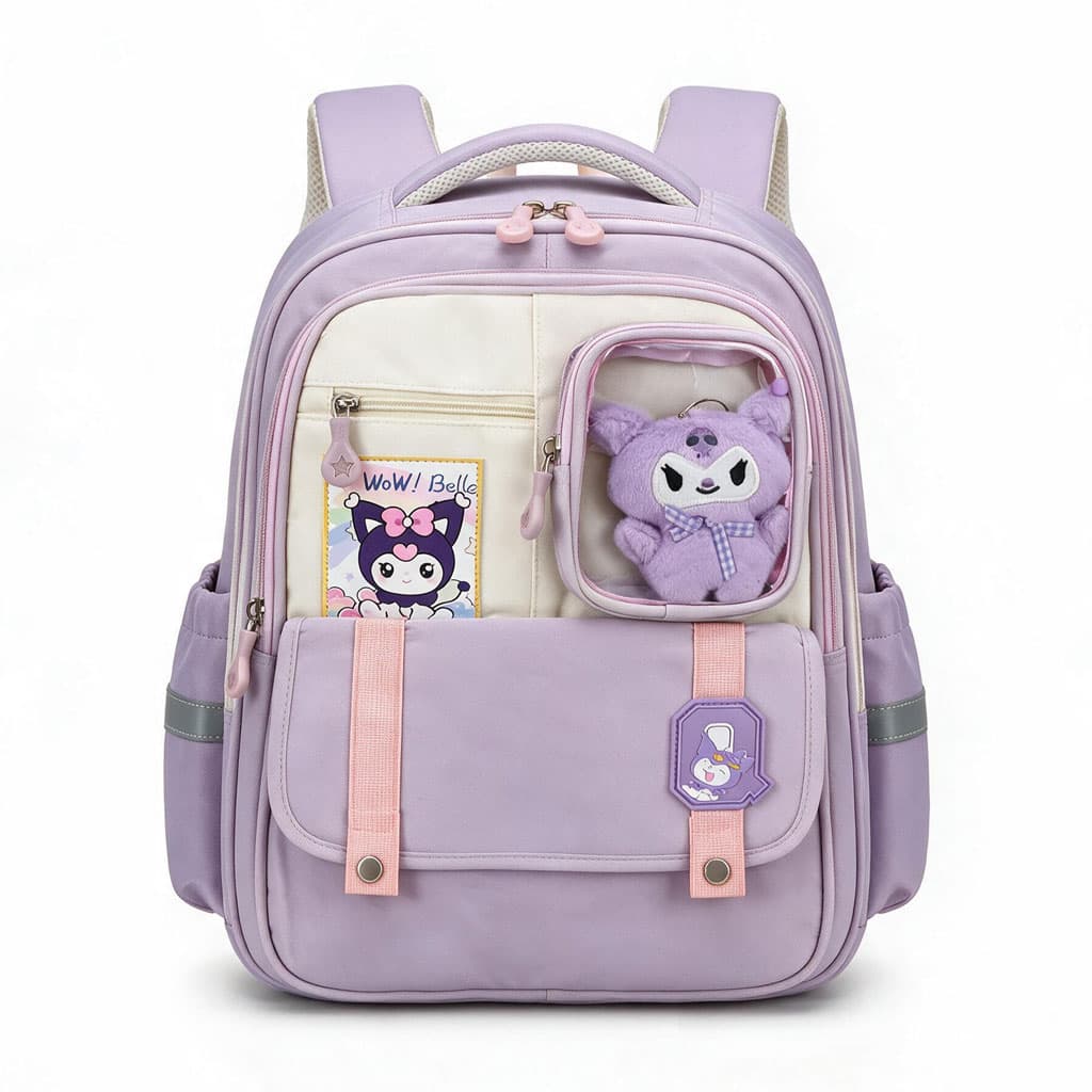 Sac à Dos Scolaire Style Kawaii Grand Volume avec Peluche Incluse Tissu Imperméable Rose SACKDS04RS - حقيبة مدرسية بتصميم كاوايي - Sac à dos et Mode - صورة 1