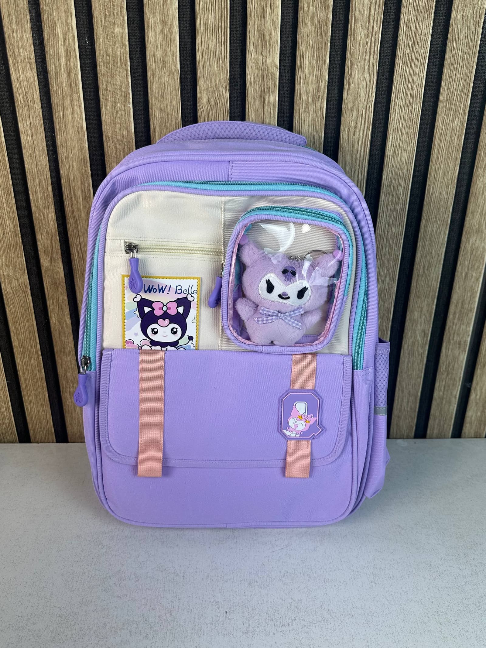 Sac à Dos Scolaire Style Kawaii Grand Volume avec Peluche Incluse Tissu Imperméable Mauve SACKDS04MV - حقيبة مدرسية بتصميم كاوايي - Sac à dos et Mode - صورة حقيقية 2