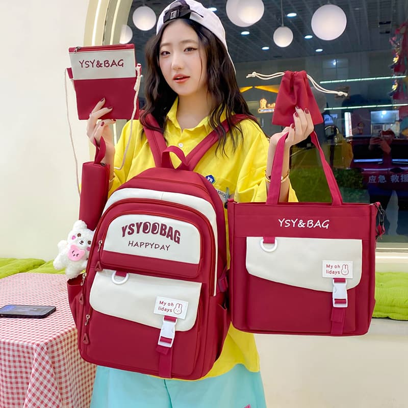 Sac à Dos Multifonctionnel Kawaii Grand Volume Imperméable et Résistant 5Pcs Rouge SACKDS10RG - حقيبة ظهر بعدة قطع بتصميم كاوايي - Sac à dos et Mode - صورة 2