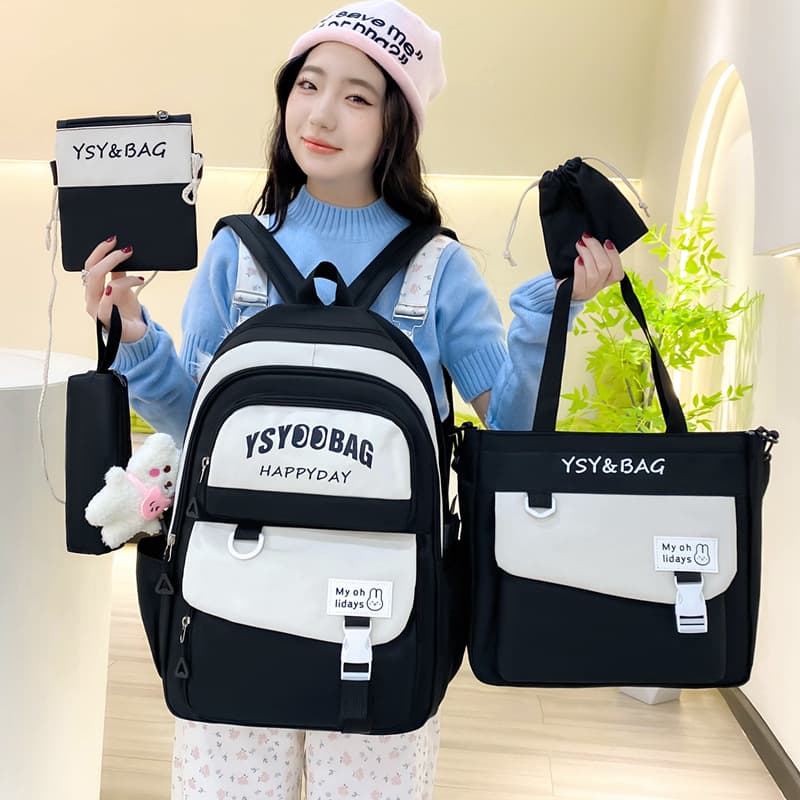 Sac à Dos Multifonctionnel Kawaii Grand Volume Imperméable et Résistant 5Pcs Noir SACKDS10N - حقيبة ظهر بعدة قطع بتصميم كاوايي - Sac à dos et Mode - صورة 2