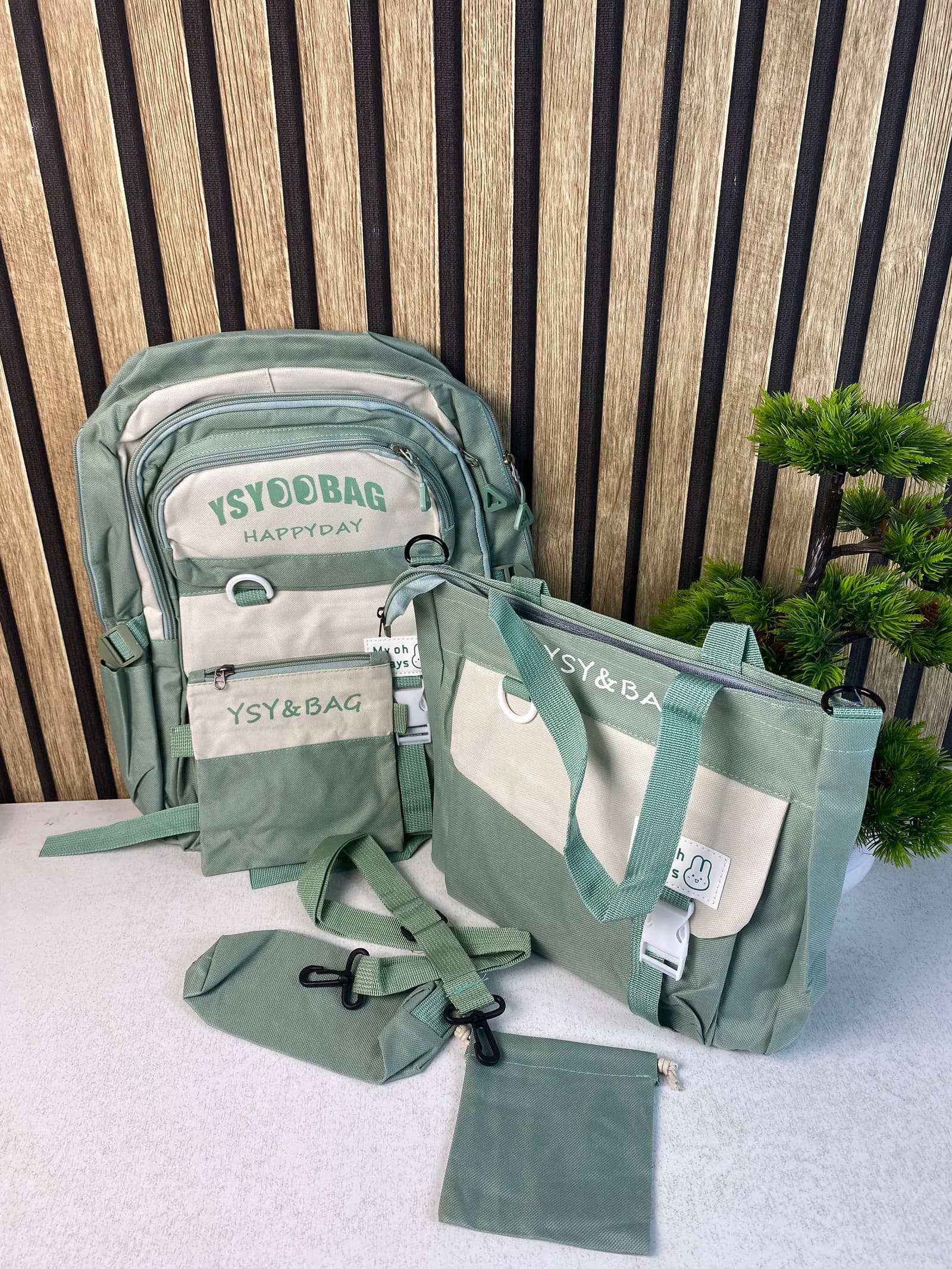 Sac à Dos Multifonctionnel Kawaii Grand Volume Imperméable et Résistant 5Pcs Vert SACKDS10VR - حقيبة ظهر بعدة قطع بتصميم كاوايي - Sac à dos et Mode - صورة حقيقية 10