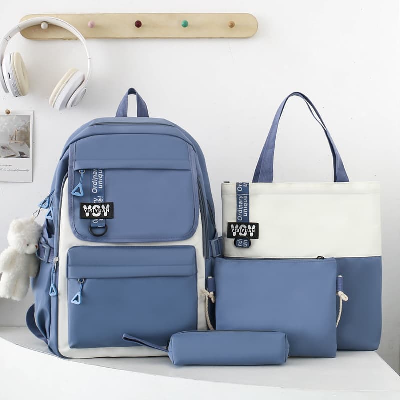 Sac à Dos Multifonctionnel Kawaii Grand Volume Imperméable et Résistant 4Pcs Bleu SACKDS12BL - حقيبة ظهر بعدة قطع بتصميم كاوايي - Sac à dos et Mode - صورة 1