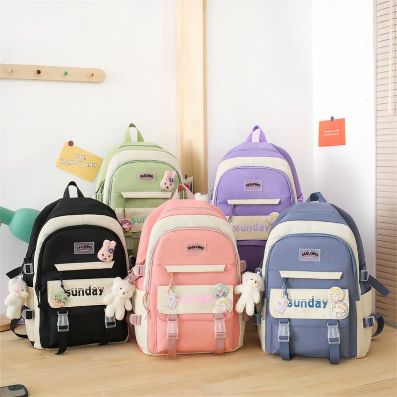 Sac à Dos Multifonctionnel Kawaii Grand Volume Imperméable et Résistant 5Pcs Noir SACKDS14N - حقيبة ظهر بعدة قطع بتصميم كاوايي - Sac à dos et Mode - صورة 2