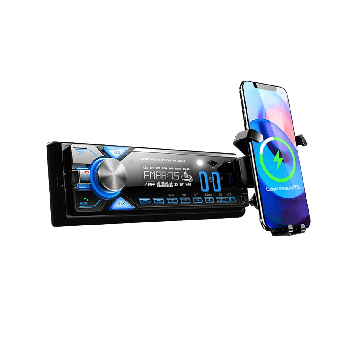 Poste radio BT Avec Support smart-phone intégré 1 Din Radio FM ,SD,TF, 2-USB 12V - Accessoires Auto/Moto - صورة 1