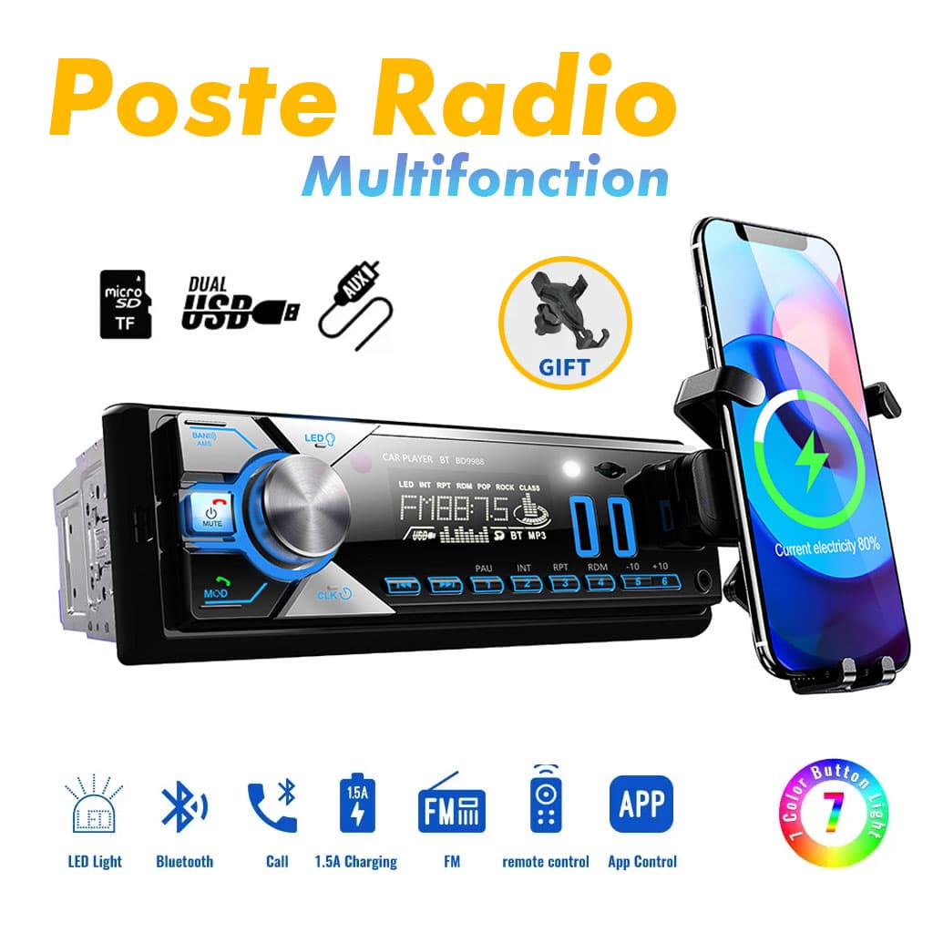 Poste radio BT Avec Support smart-phone intégré 1 Din Radio FM ,SD,TF, 2-USB 12V - Accessoires Auto/Moto - صورة 4