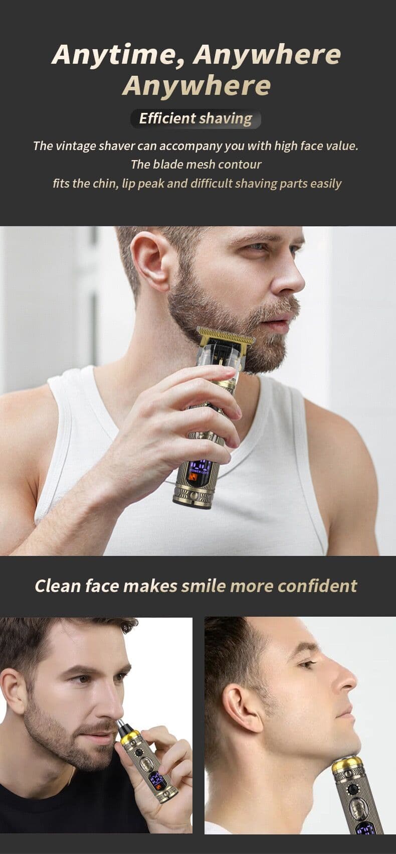Ensemble de rasoir électrique pour hommes, tondeuse pour barbe et nez, chargeur USB, avec écran LCD - Soins et Beauté - صورة 10