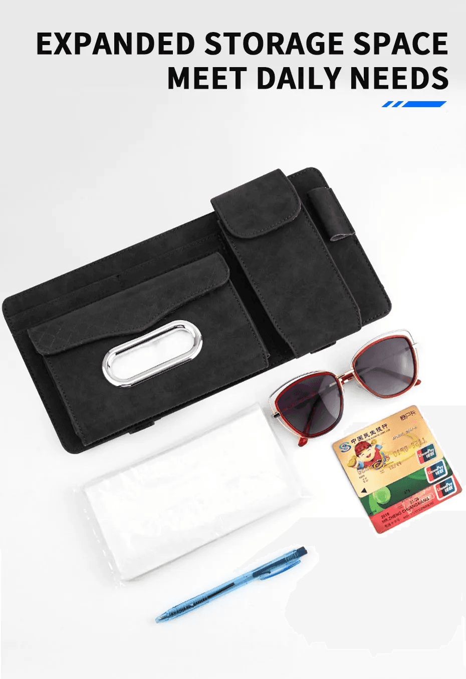 Sac de rangement universel pour pare-soleil de voiture avec étui à lunettes, porte - Accessoires Auto/Moto - صورة 3