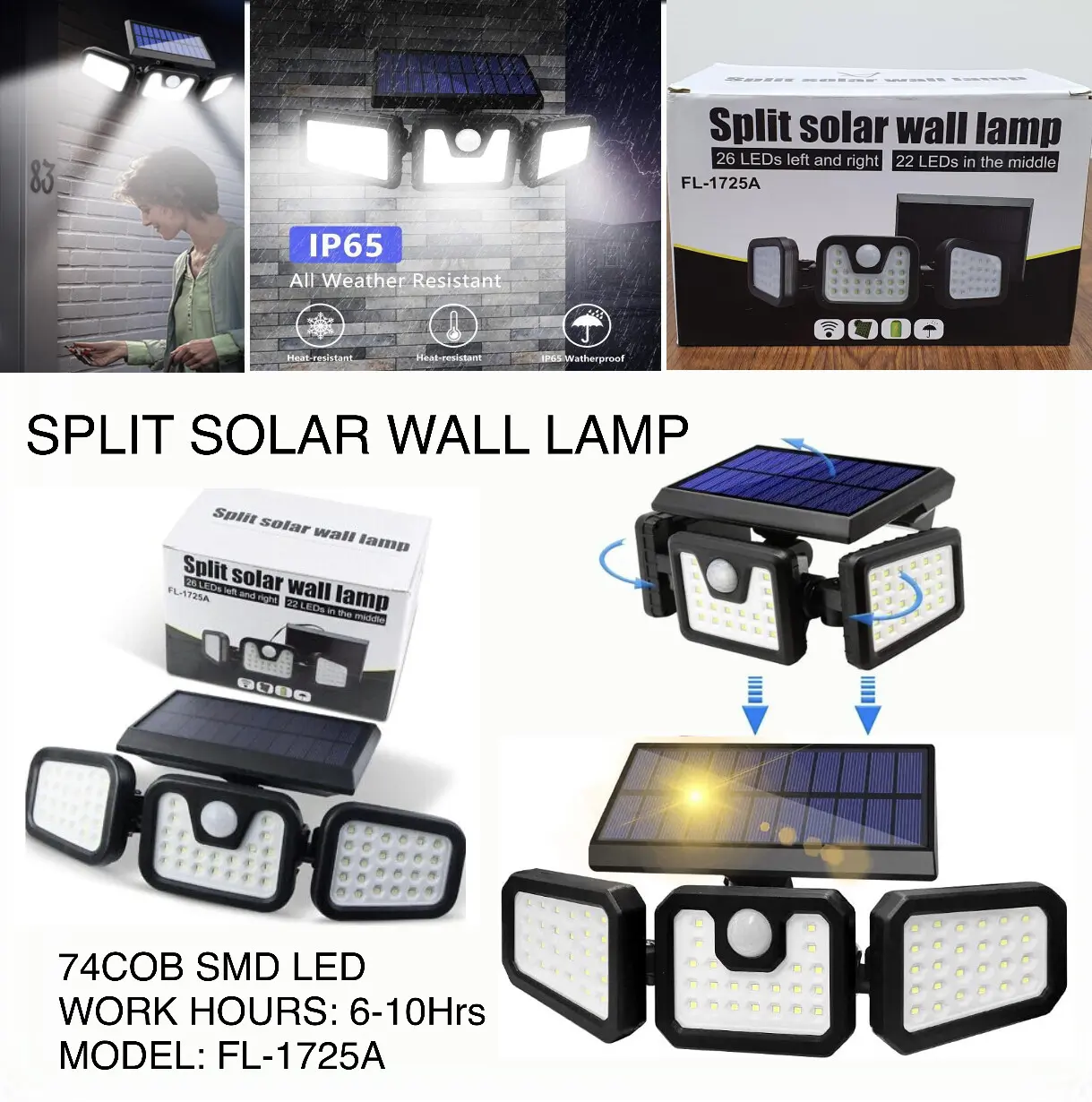 Lampe solaires d’extérieur etanche 112 LED Avec détecteur de mouvement FL-1725A - Maison - صورة 8