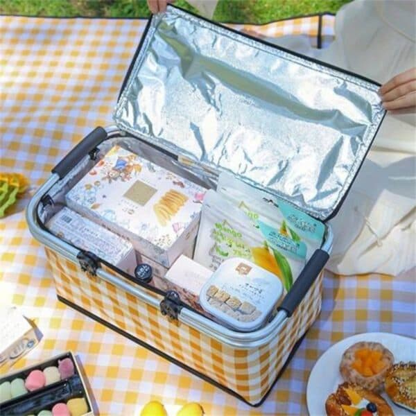 Panier de pique-nique a isolation thermique pliable portable avec couvercle et poignée en aluminium - Cuisine - صورة 6