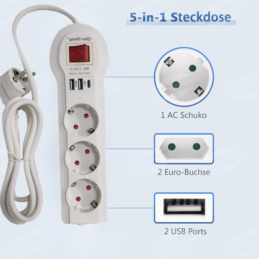 Multiprise 3 prises et Type C avec 2 USB 2 m Blanc 3301U - Électronique - صورة 2