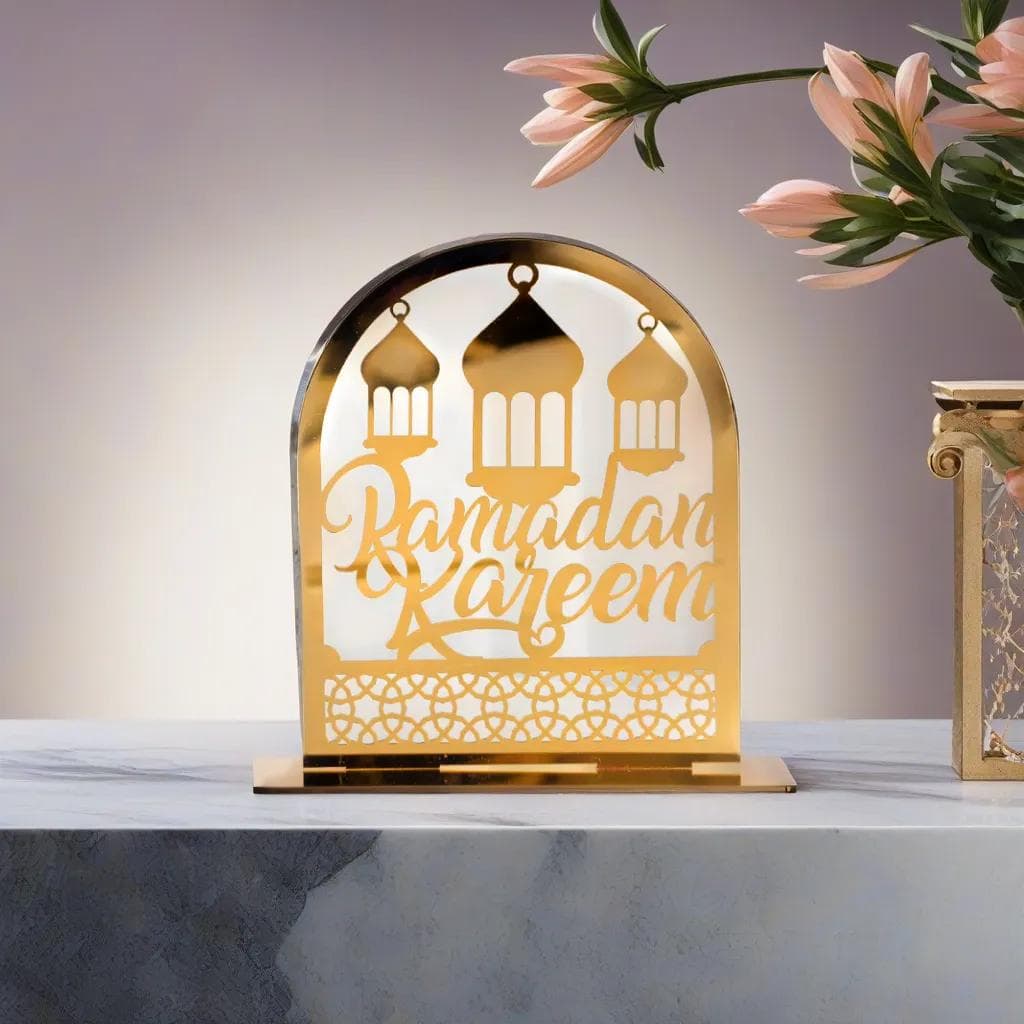 Ornements en acrylique Ramadan Kareem, lanterne étoile de lune dorée, décorations pour la maison زينة رمضان كريم أكريليك، فانوس نجمة القمر الذهبي - Décoration - صورة 1