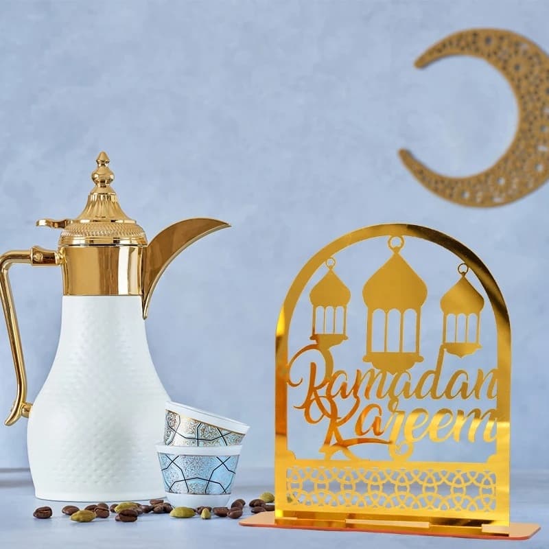 Ornements en acrylique Ramadan Kareem, lanterne étoile de lune dorée, décorations pour la maison زينة رمضان كريم أكريليك، فانوس نجمة القمر الذهبي - Décoration - صورة 3