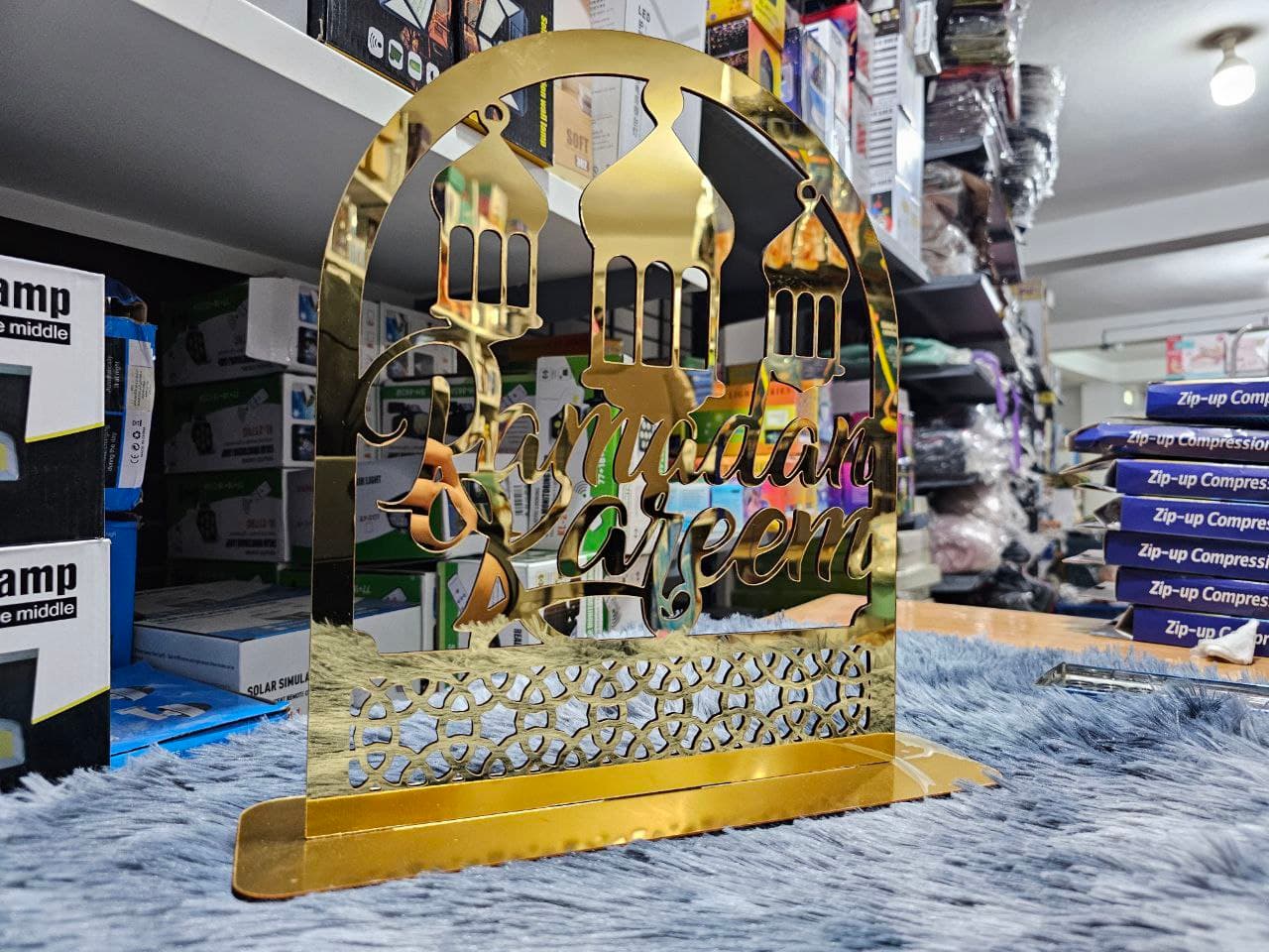 Ornements en acrylique Ramadan Kareem, lanterne étoile de lune dorée, décorations pour la maison زينة رمضان كريم أكريليك، فانوس نجمة القمر الذهبي - Décoration - صورة حقيقية 5