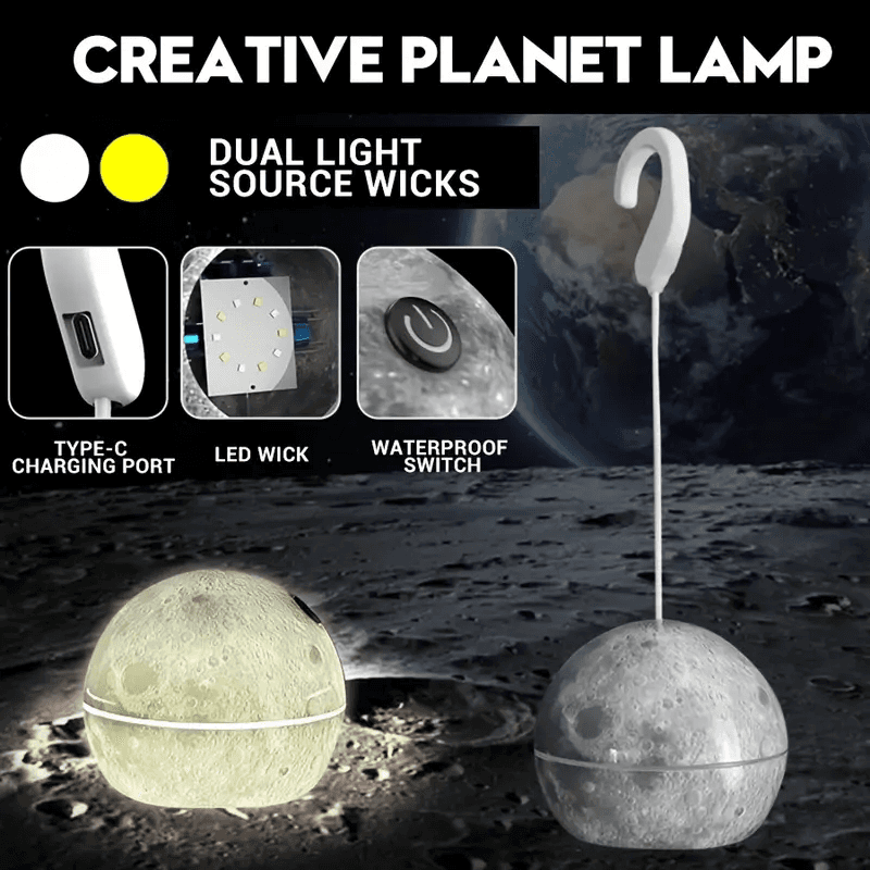 Lampe Led Suspendue En Forme De Boule Décorative, Rechargeable Par Usb, Pour Camping Intérieur Et Extérieur, En Forme De Lune Ou De Terre, 1 Pièce - Décoration - صورة 2