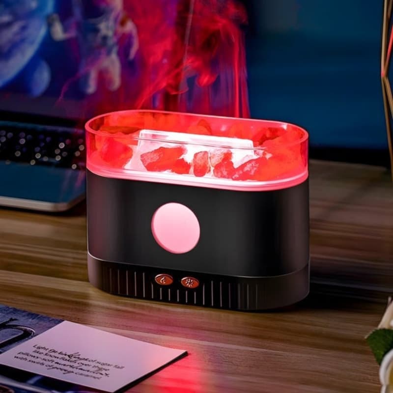 Humidificateur flamme multicolore des huiles essentielles aromatiques en pierre de sel 200ml - موزع روائح الزيوت العطرية باللهب مع صخور الملح الكريستالي 200 مل - Décoration - صورة 1
