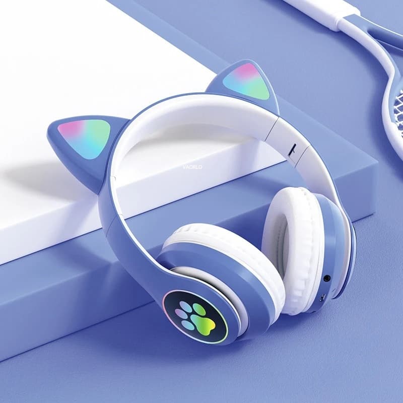 Casque stéréo Bluetooth sans fil oreilles de chat électroluminescents avec support carte TF - Électronique - صورة 3