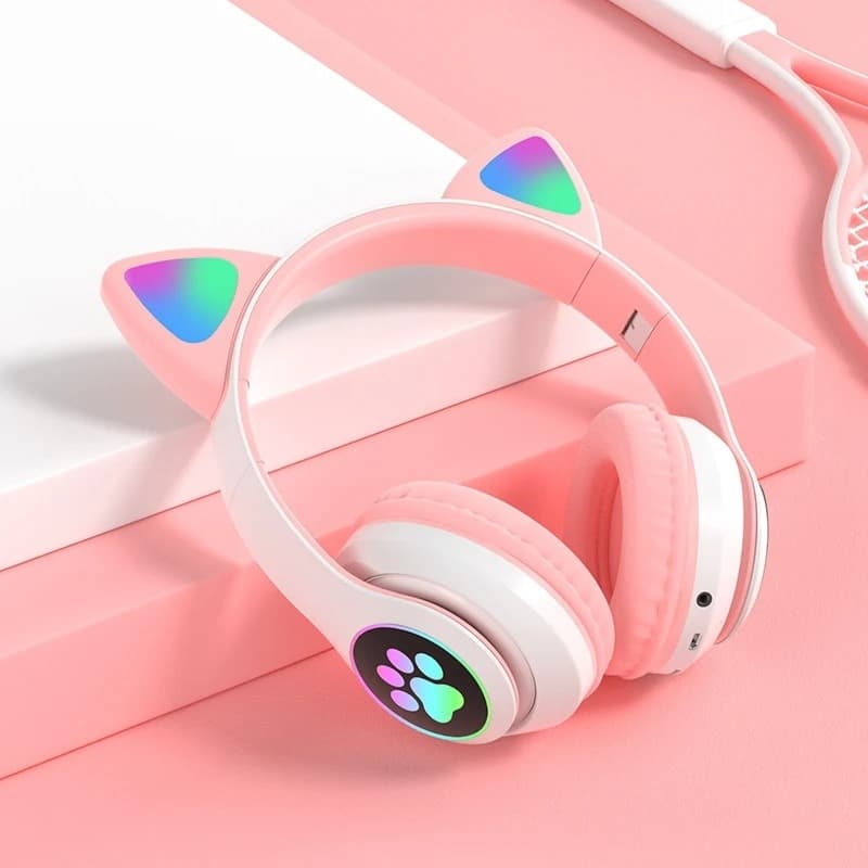 Casque stéréo Bluetooth sans fil oreilles de chat électroluminescents avec support carte TF - Électronique - صورة 5
