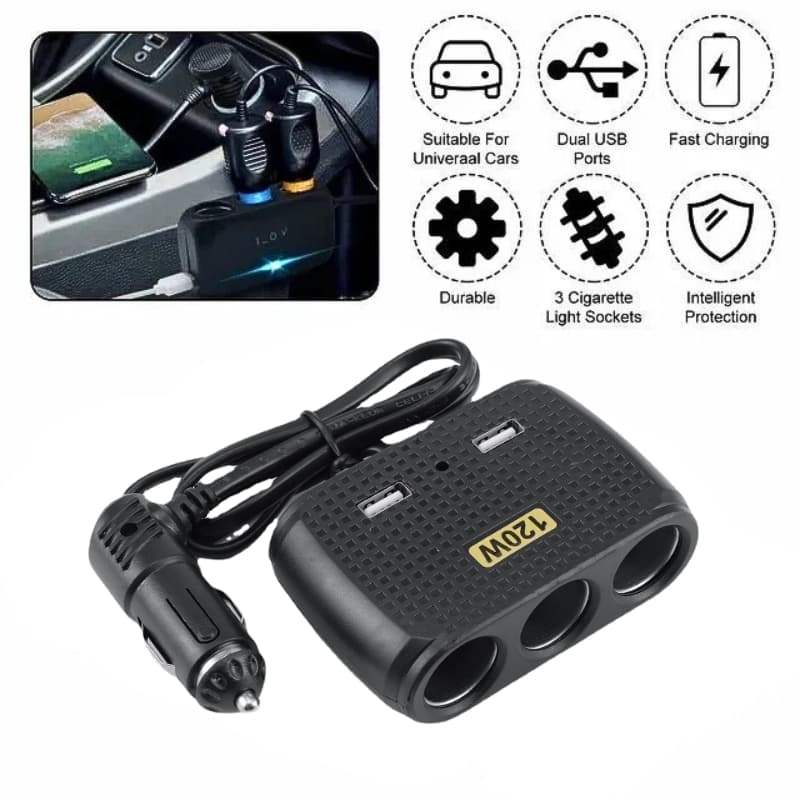 Chargeur de voiture avec 2 USB et 3 allume-cigare 5V - Divers - صورة 1