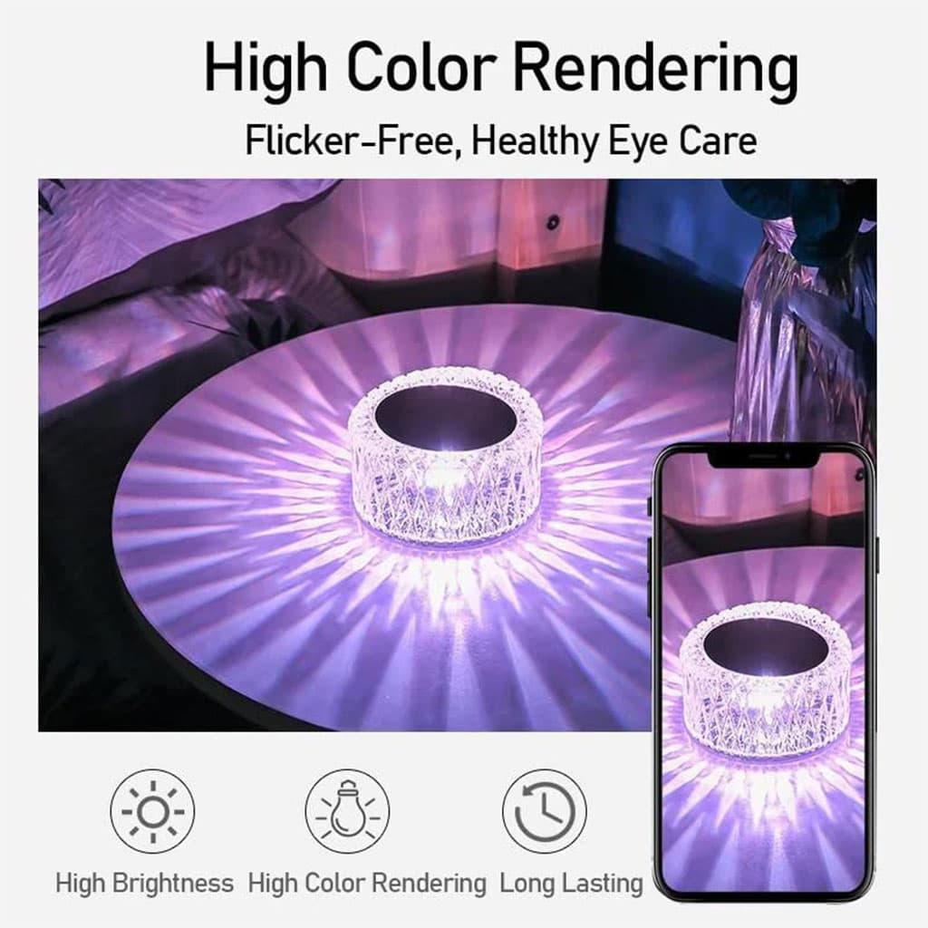 Lampe de Table en Cristal à Gradation tactile, Veilleuse Rechargeable par USB - Décoration - صورة 4