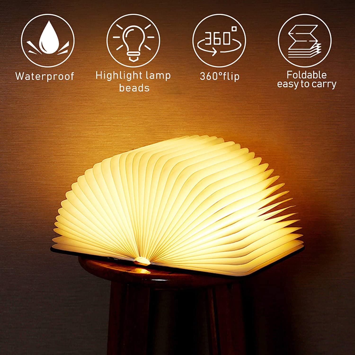 Livre lumineux LED pliable en bois 5 Modes d'éclairage rechargeable - Électronique - صورة 1