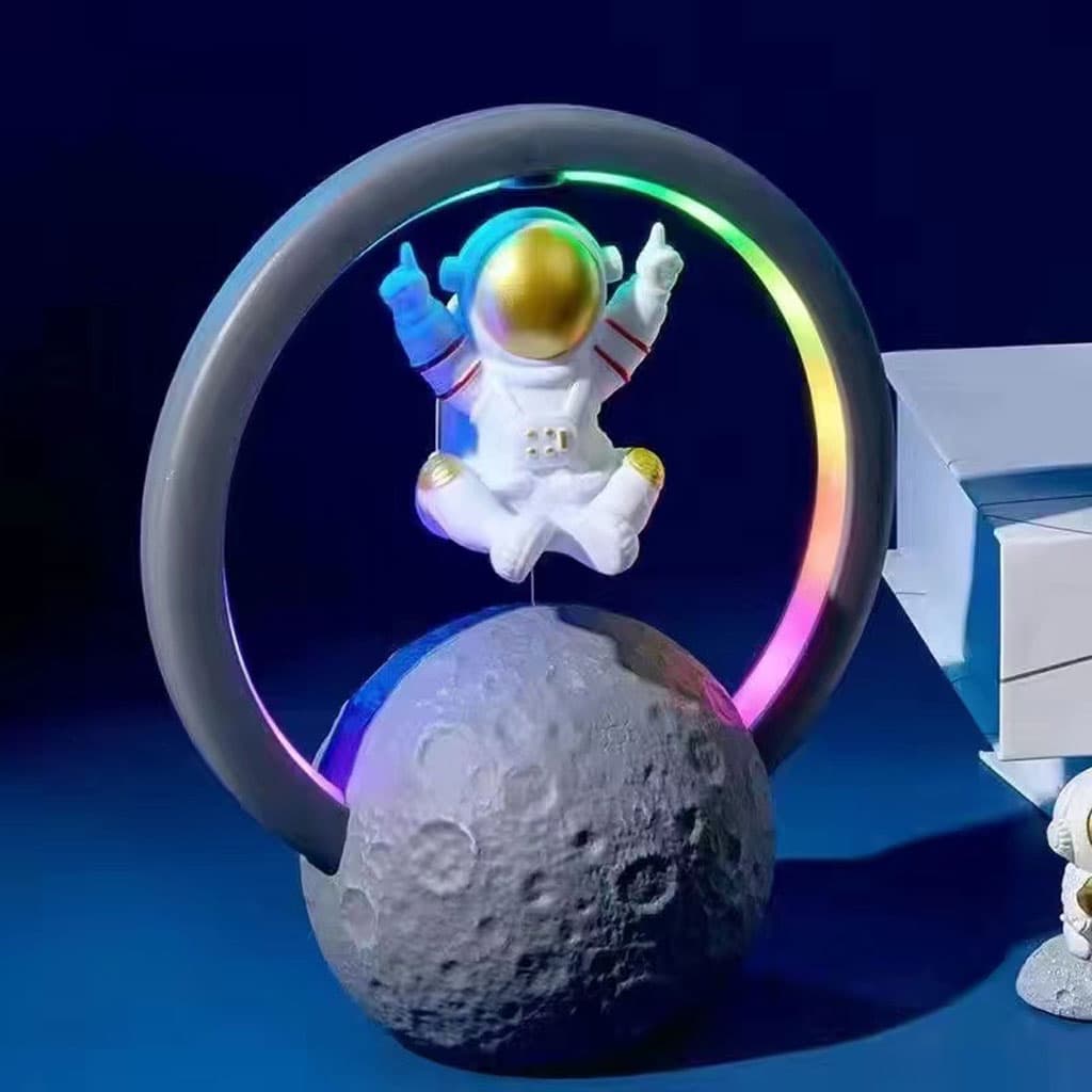 Haut-parleur Bluetooth et Lampe d’astronaute en lévitation magnétique avec lampe flottante en forme de lune rotative - Électronique - صورة 2
