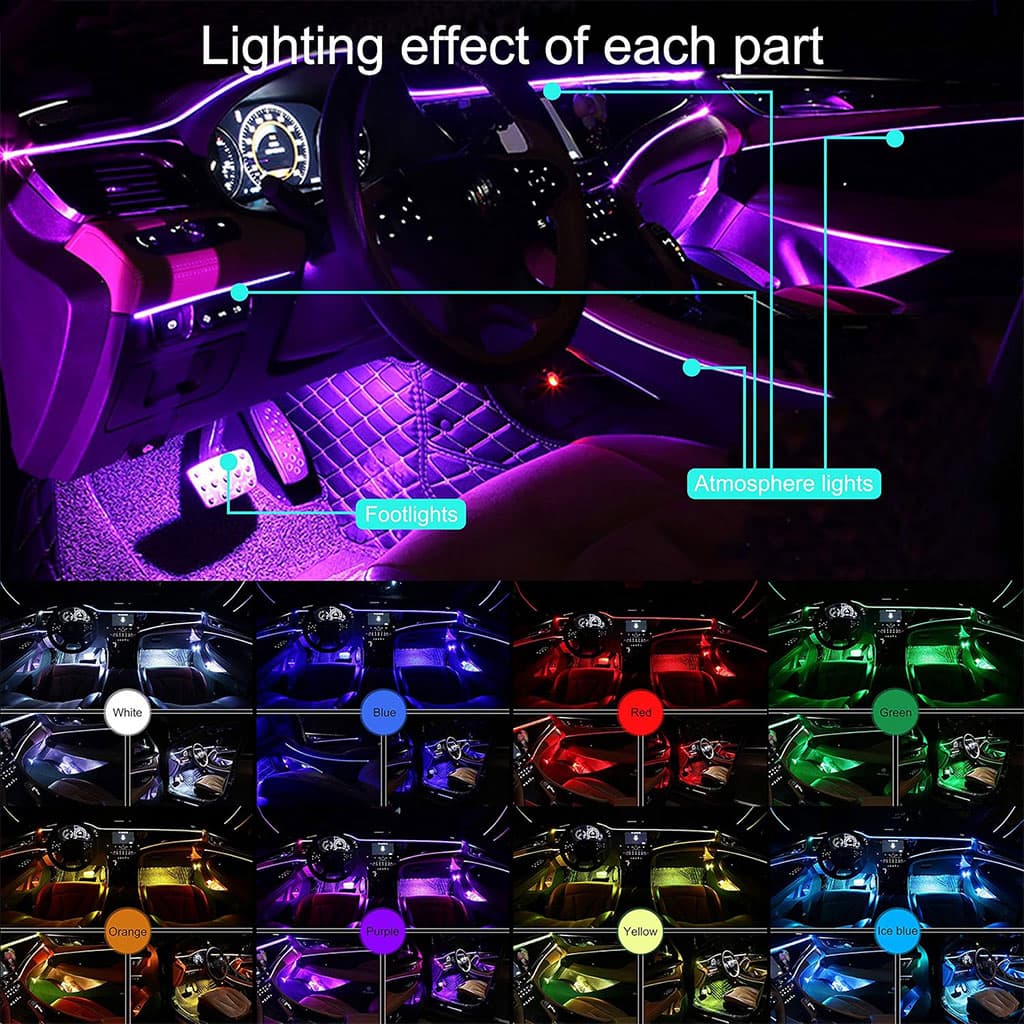Lumière Ambiante RGB Pour l’Intérieur de Voiture avec Télécommande + APP Contrôle - Accessoires Auto/Moto - صورة 3