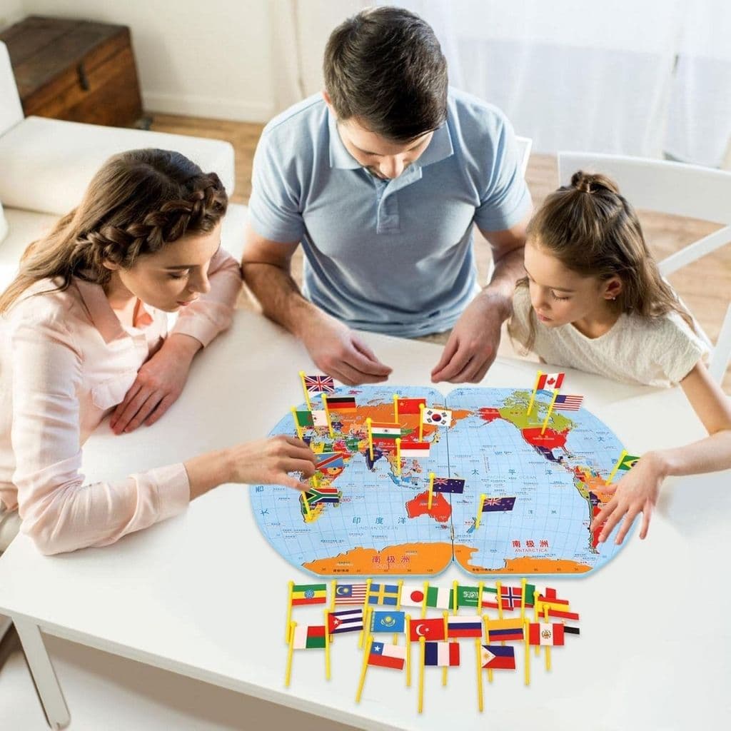 Puzzle Carte du Monde en Bois Pliable avec Drapeaux et Capitales – لعبة تعليمية للأطفال خريطة العالم مع الأعلام والعواصم - Jouet & Gaming - صورة 3