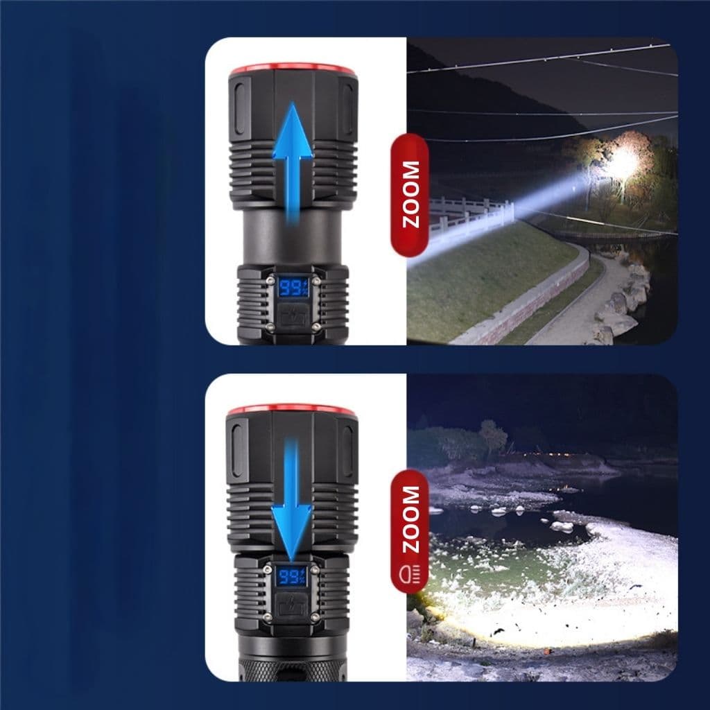 Lampe Torche 100W avec Batterie Lithium 18650*3 Portée de 1 à 1,5 km, mise au point réglable – مصباح يدوي عالي الطاقة مع بطارية ليثيوم - Camping et Randonnée - صورة 8