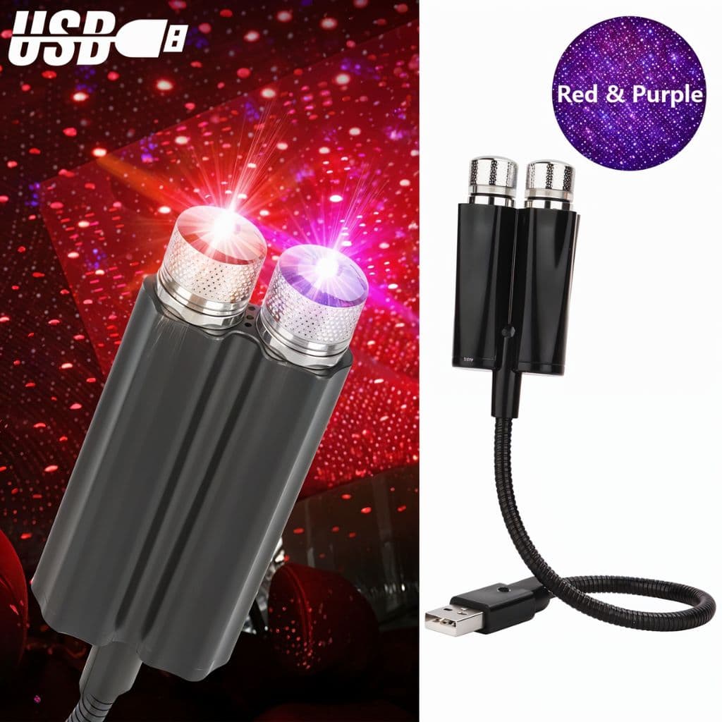 Double Projecteur Étoilé LED pour Intérieur de Voiture USB – إضاءة سقف السيارة - Accessoires Auto/Moto - صورة 1