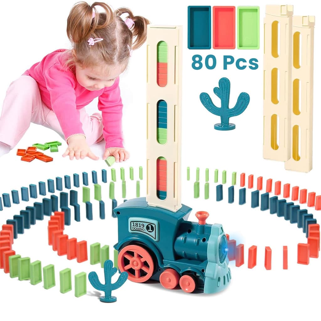 Train Automatique Dominos 80 Pièces Cadeau pour Garçons et Filles – لعبة قطار الدومينو - Jouet & Gaming - صورة 1