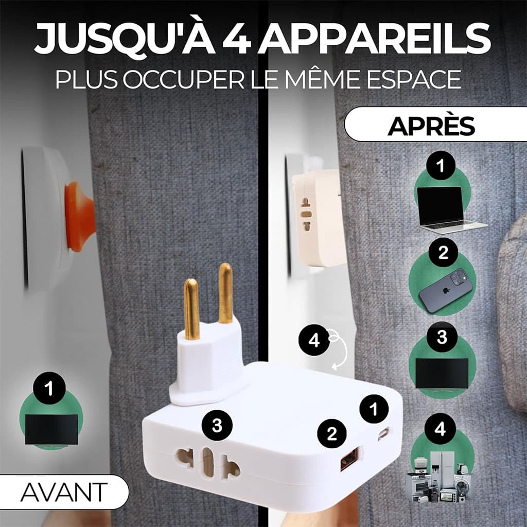 Pack 2 Multiprise Murale Plate Derrière Meuble avec USB – مقبس طاقة - Électronique - صورة 6
