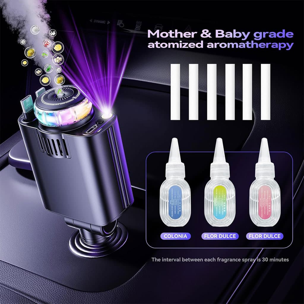 Chargeur voiture rétractable 5 en 1 avec aromathérapie et lumière des étoiles – شاحن سريع للسيارة مع معطر - Accessoires Auto/Moto - صورة 5