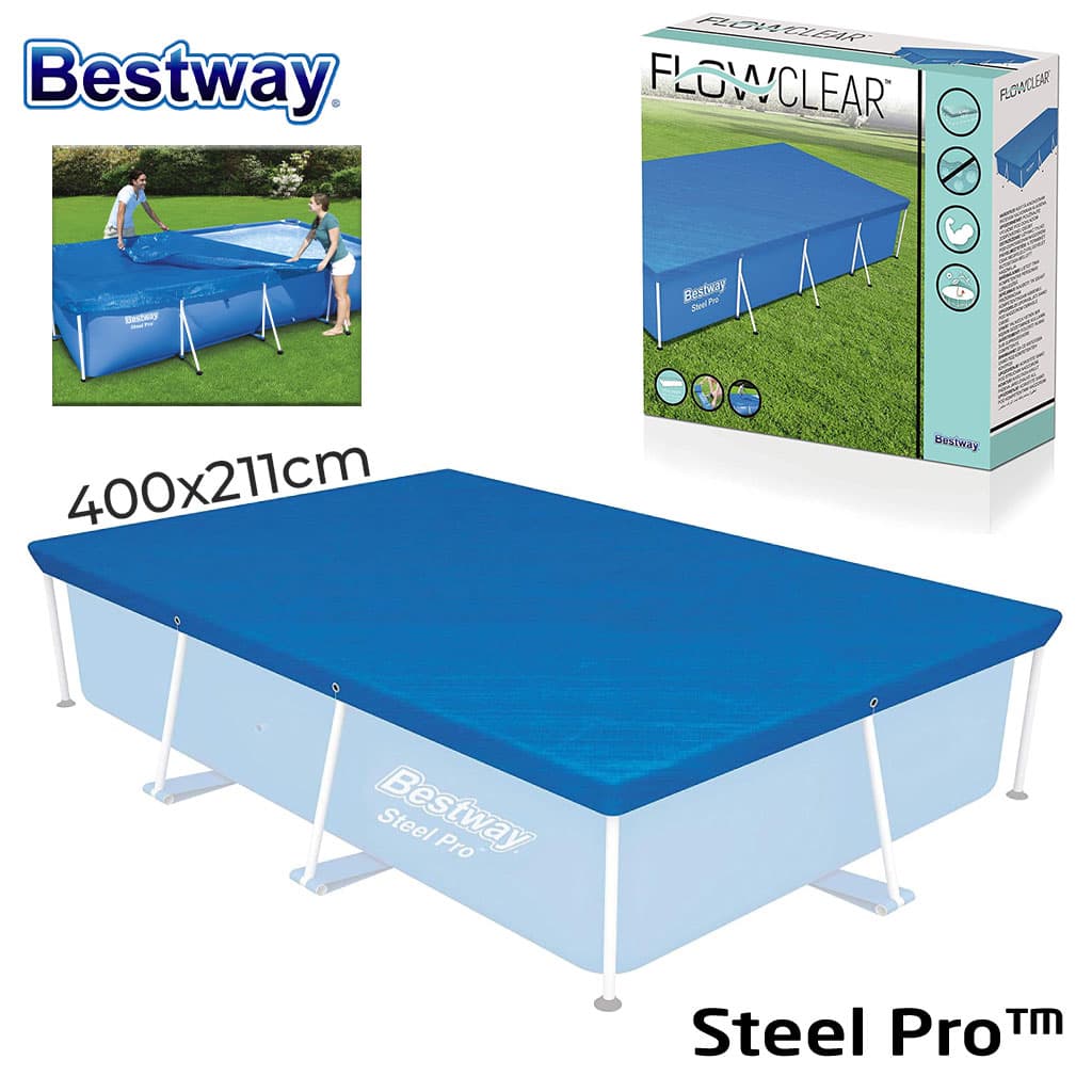 Grande bâche de piscine rectangulaire en polyéthylène 400 x 211 cm Bestway 58107 – غطاء مسبح - Vacance & Loisir - صورة 1
