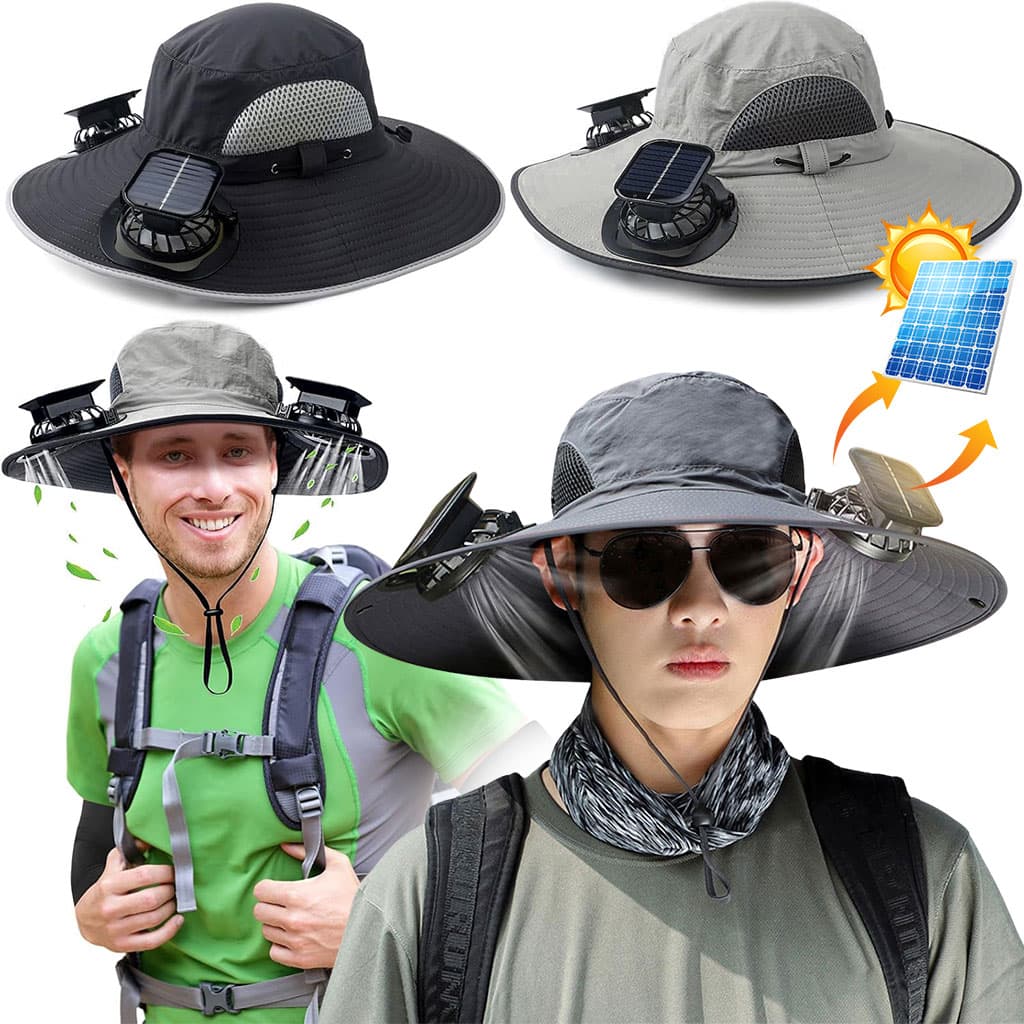 Chapeau de soleil à large bord avec double ventilateur – قبعة للحماية من الشمس مع مروحات - Vacance & Loisir - صورة 1