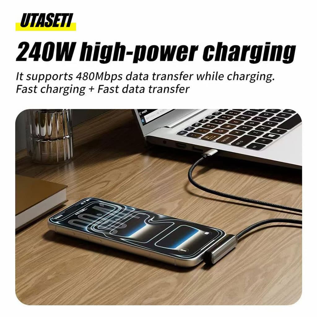 Câble de charge invisible avec support intégré charge ultra rapide 240 W – كابل شحن سريع وحامل هواتف - Divers - صورة 5