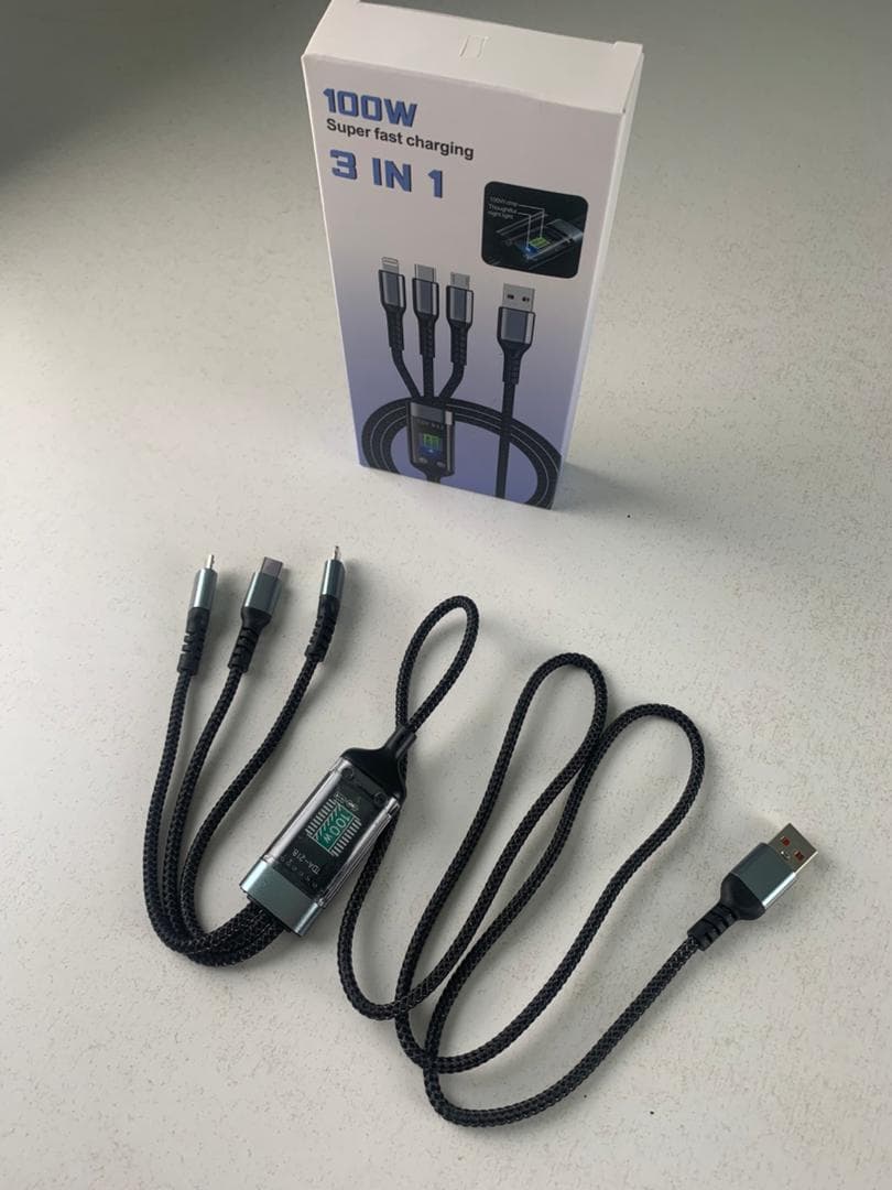Câble USB 3en1 100W Charge rapide pour tout Type de Smartphone – كابل شحن سريع - Électronique - صورة حقيقية 8