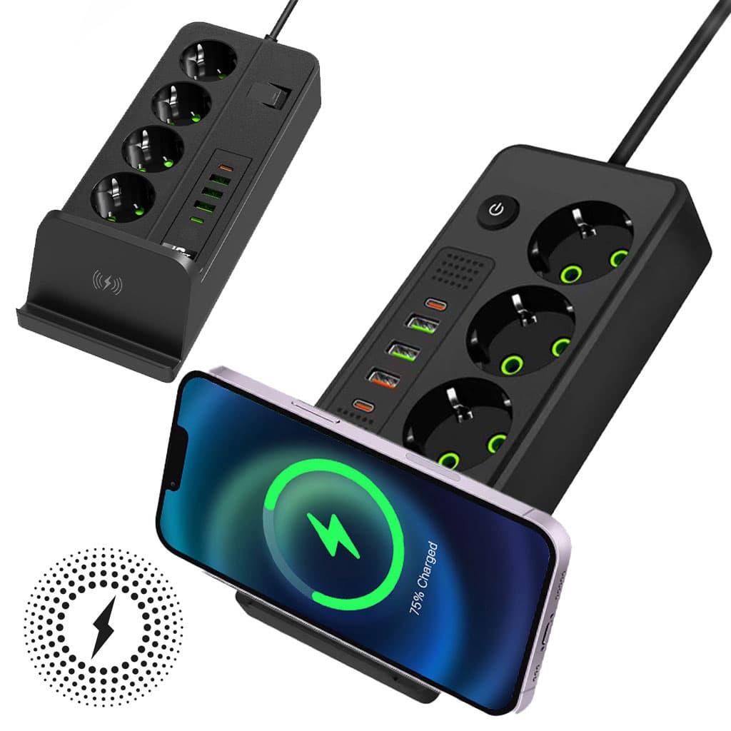 Multiprise 4 SOCKET 2500W avec USB, Type-C et chargement sans fil – مقبس طاقة وشاحن لاسلكي - Électronique - صورة 1