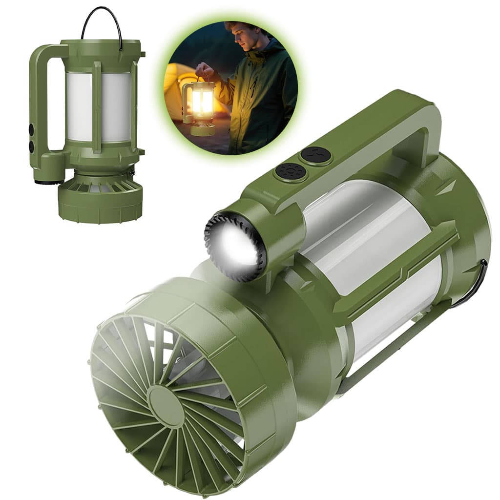 Lanterne de camping LED Rechargeable avec Ventilateur et 4 modes d’éclairage – مصباح ومروحة محمولة - Camping et Randonnée - صورة 1