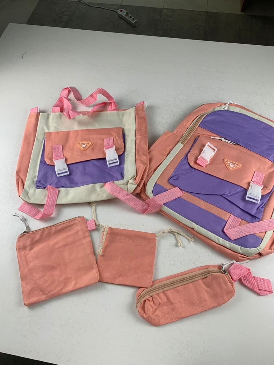 Ensemble de sacs d’école Kawai pour adolescents 5Pcs Guiyu V1 Rose – محفظة 5 قطع كاواي وردي - Sac à dos et Mode - صورة حقيقية 6