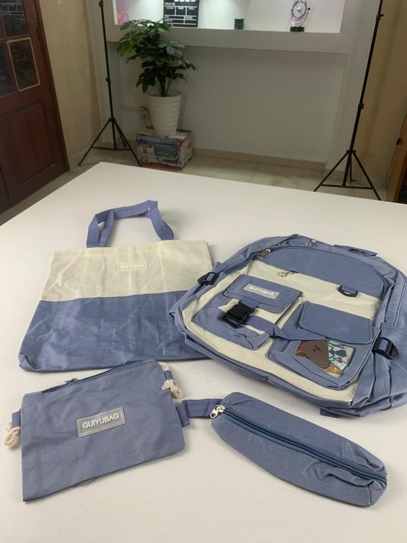 Ensemble de sacs d’école Kawai pour adolescents 4Pcs Guiyu V3 Bleu – محفظة 4 قطع كاواي أزرق - Sac à dos et Mode - صورة حقيقية 3