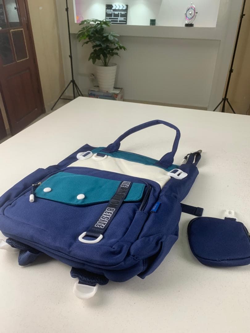 Ensemble de sacs d’école Kawai pour Enfants 2Pcs Avec Pochette Bleu – محفظة 2 قطع كاواي مع محفظة صغيرة أزرق - Sac à dos et Mode - صورة حقيقية 3