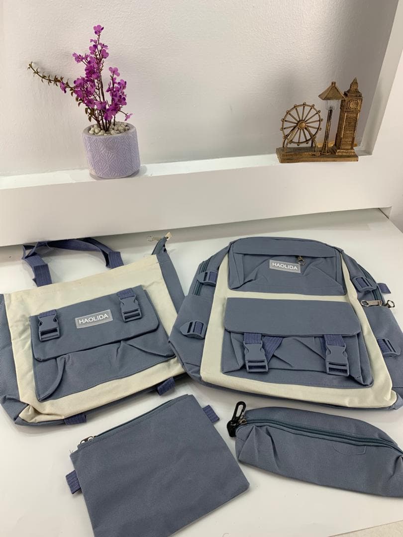 Ensemble de sacs d’école Kawai pour adolescents 4Pcs HAOLIDA V2 Bleu – محفظة 4 قطع كاواي أزرق - Sac à dos et Mode - صورة حقيقية 4