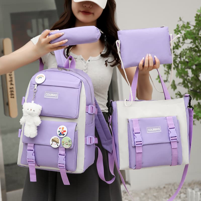 Ensemble de sacs d’école Kawai pour adolescents 4Pcs HAOLIDA V2 Mauve – محفظة 4 قطع كاواي بنفسجي - Sac à dos et Mode - صورة 3