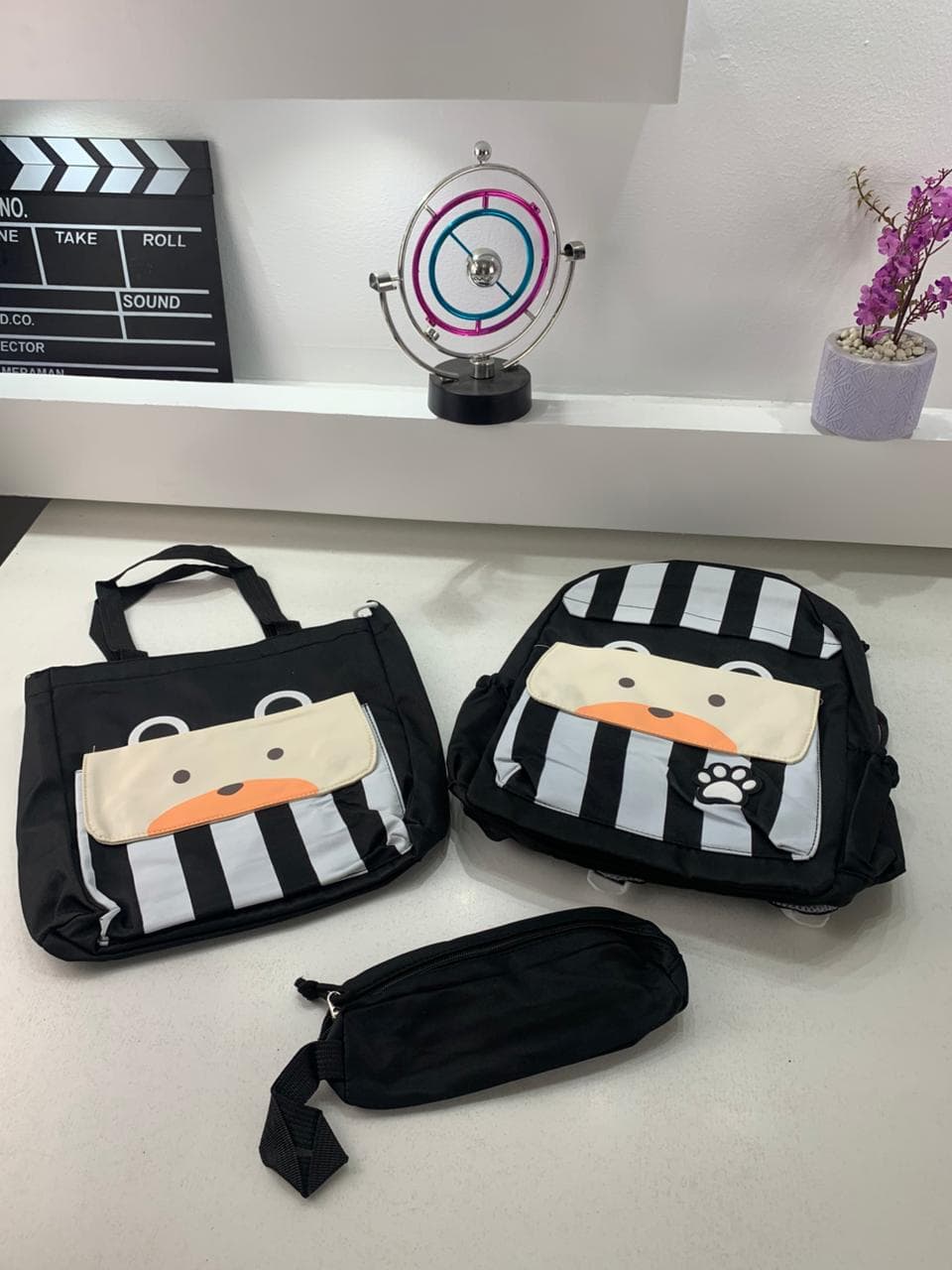 Ensemble de sacs d’école Kawai pour adolescents 3Pcs Ours Noir – محفظة 3 قطع كاواي أسود - Sac à dos et Mode - صورة حقيقية 4