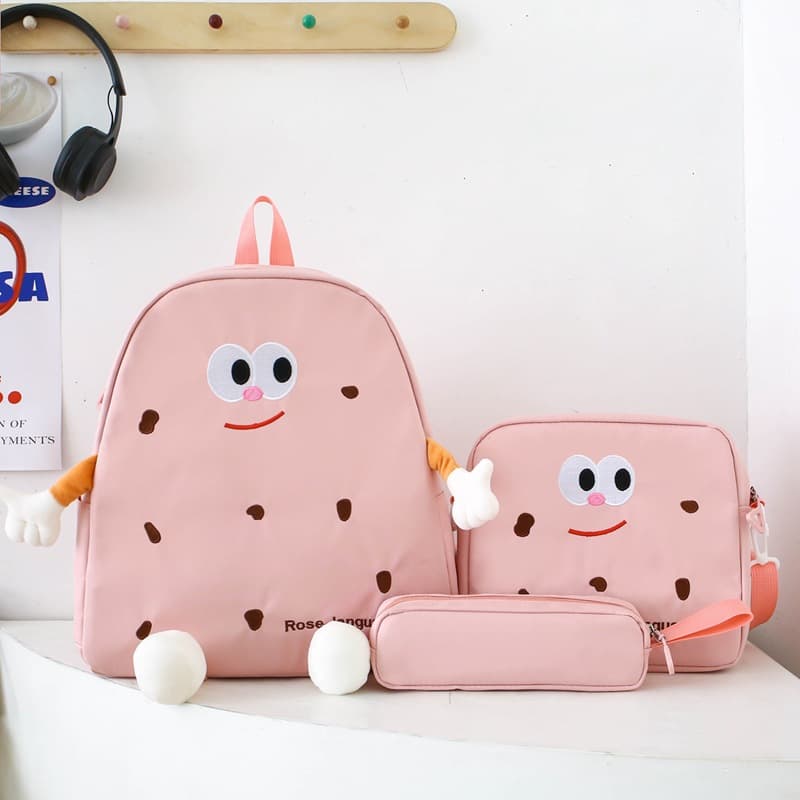 Ensemble de sacs d’école Kawai pour adolescents 3Pcs Language Rose – محفظة 3 قطع كاواي وردي - Sac à dos et Mode - صورة 1